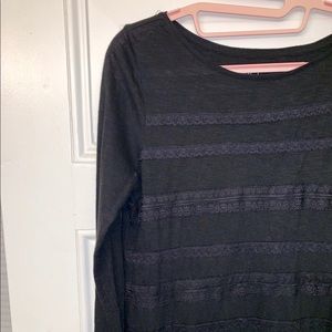 Sz Medium Loft Ann Taylor Lace L/s Black Shirt